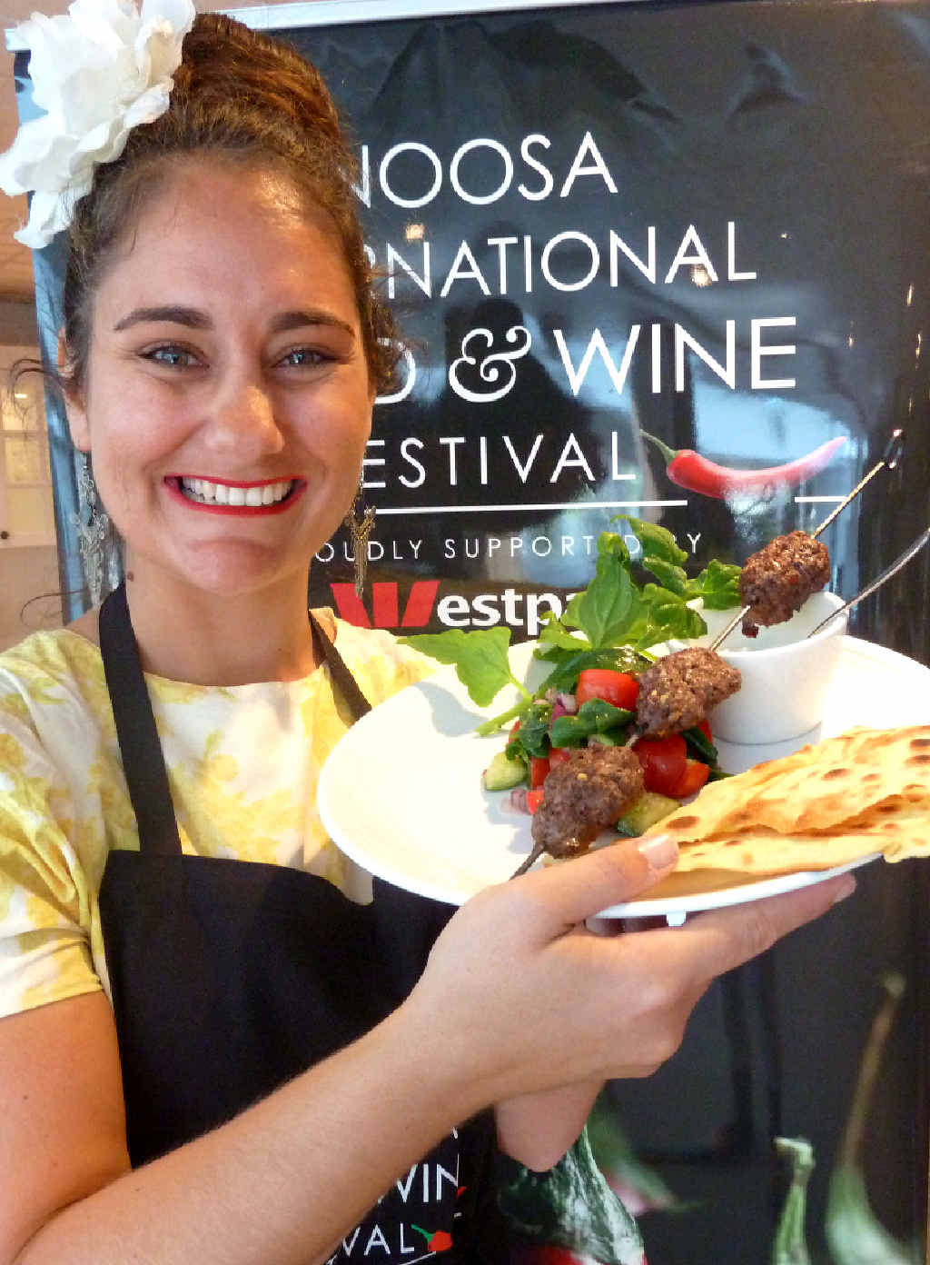AUSSIE HOTTIE: Danielle Fisher with her signature dish – Indigenous Kofta with Warrigal Greens. AUSSIE HOTTIE: Danielle Fisher with her signature dish – Indigenous Kofta with Warrigal Greens.